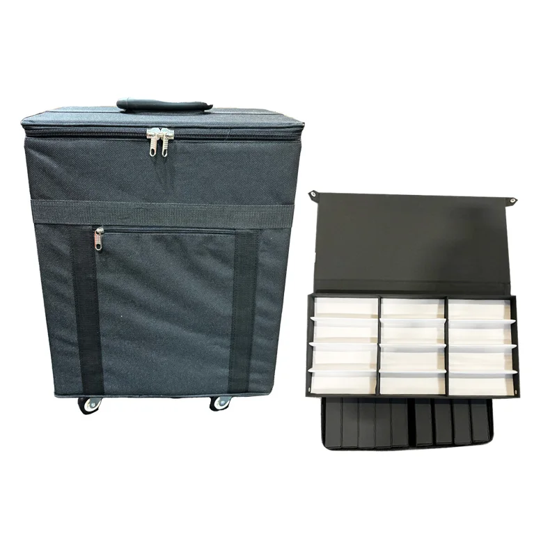 

Optical suitcase salesman sample carrying bag with capacity for 120pcs frames/72pcs sunglasses with puller and wheels