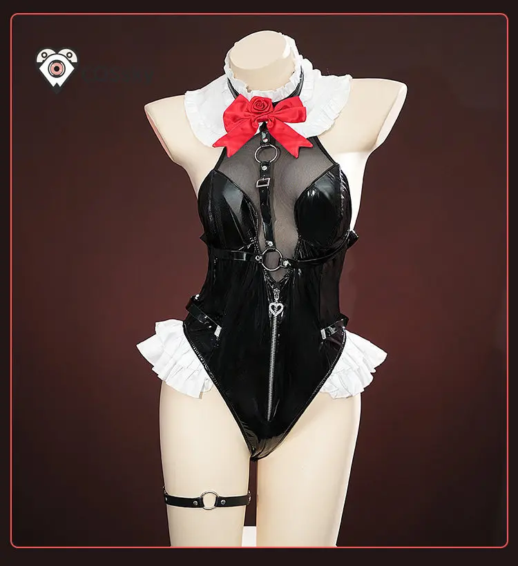 

Костюм для косплея Marie Rose из игры Dead or Alive, черный готический сексуальный кожаный комбинезон, носки, перчатки, женская униформа для вечеринки на Хэллоуин