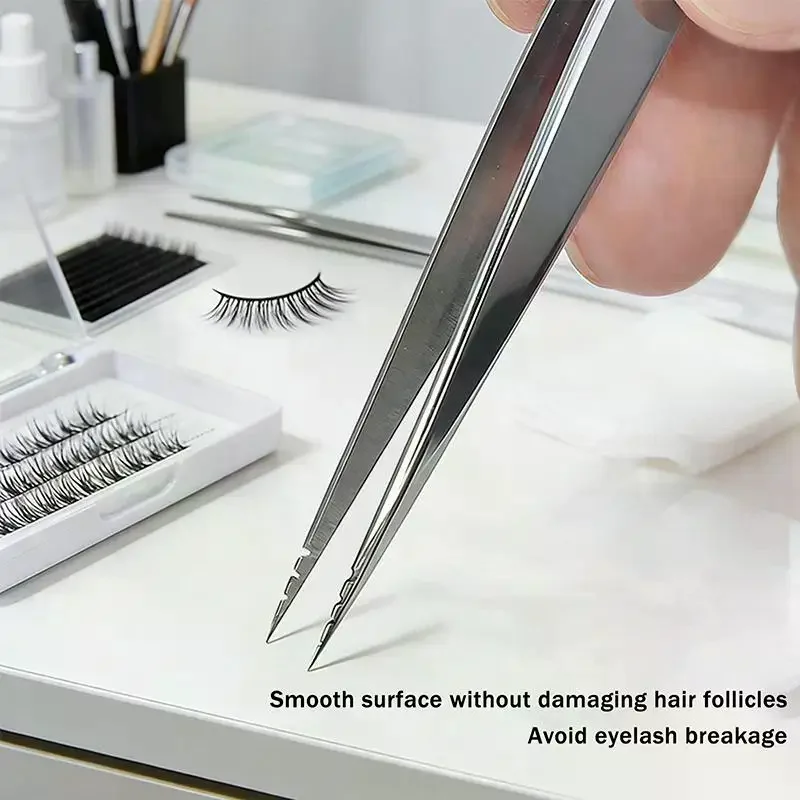 Lash Tweezers Stainless Steel Precision Isolation Eyelash Extension Tweezers Anti-Slip Groove Design Perfect Isolation Eyelash