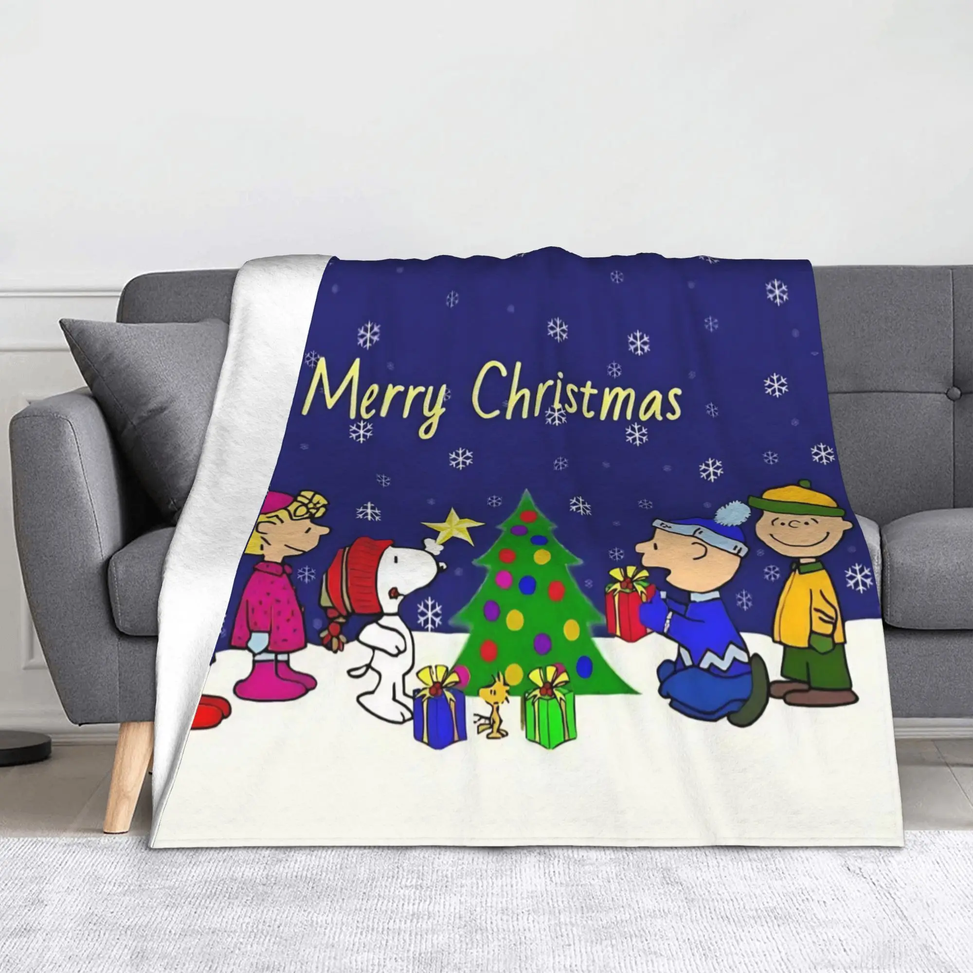 S-Snoopys Xmas Christmas Tree Flannel Throw Blanket  Blanket for Sofa Couch Lightweight Bedding Throws