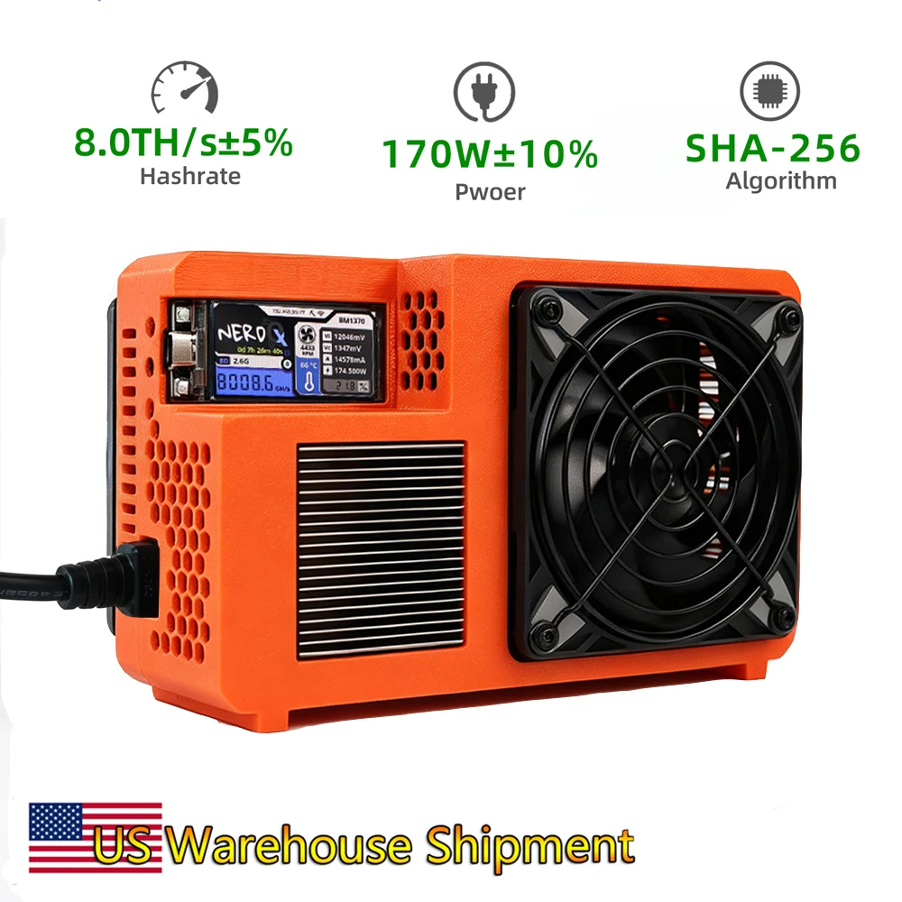 NerdQX 8TH/s Bitcoin Miner 170W BM1370 SHA-256 ASIC Miner Silent Solo Mining Low Noise Home Crypto Mining Machine