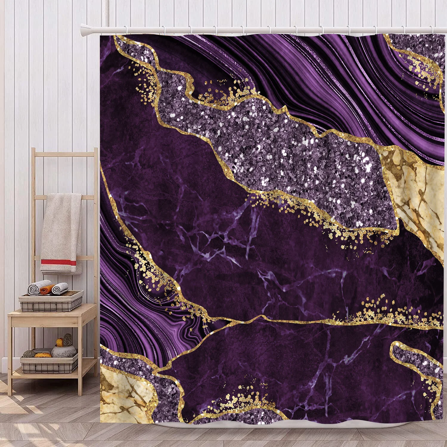 1Pc marble waterproof shower curtain, elegant luxurious bathroom decor, with 12 plastic hooks.