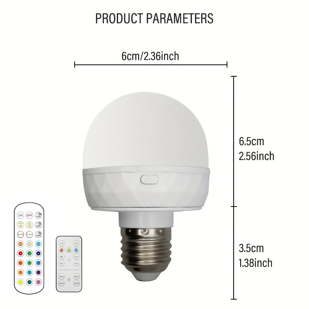 E27 Rechargeable Light Bulb15 /Three Color Adjustable Color Temperature with Remote Control for Camping Equipment Emergency Bulb