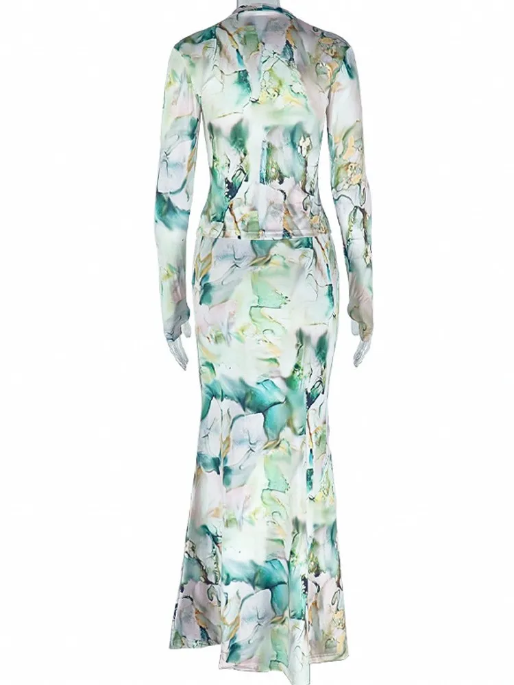 Ensemble 2 pièces hauts et jupe à manches longues, robe Maxi longue élégante, vêtements pour femmes, décontracté, fête, travail, robes de soirée à la mode