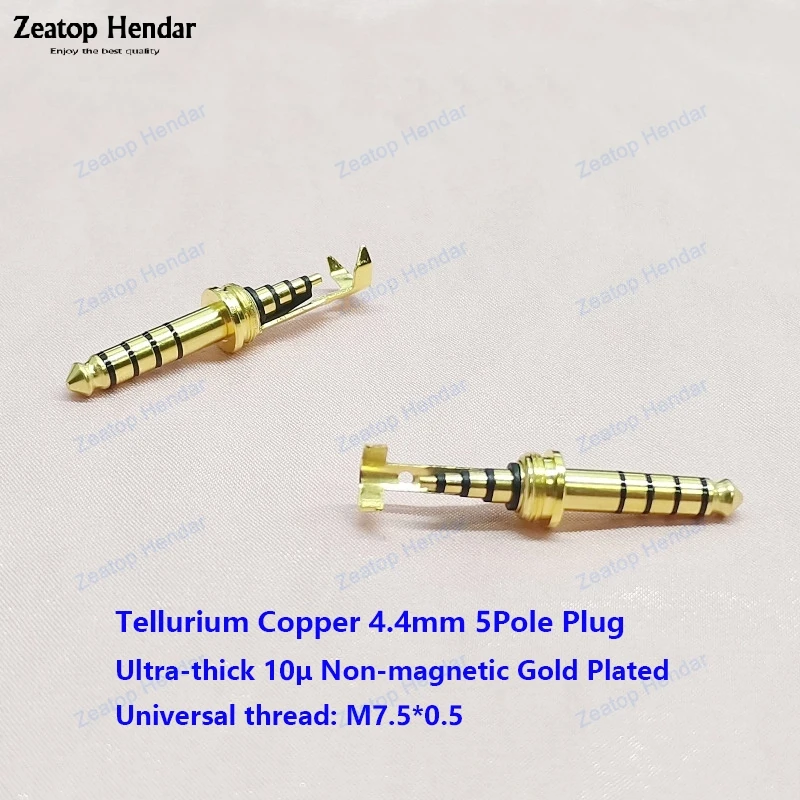 1Pcs Ultra-thick 10μ Non-magnetic Gold Plated Tellurium Copper 4.4mm 5Pole Balanced Audio Plug DIY Soldering for Earphone Cable