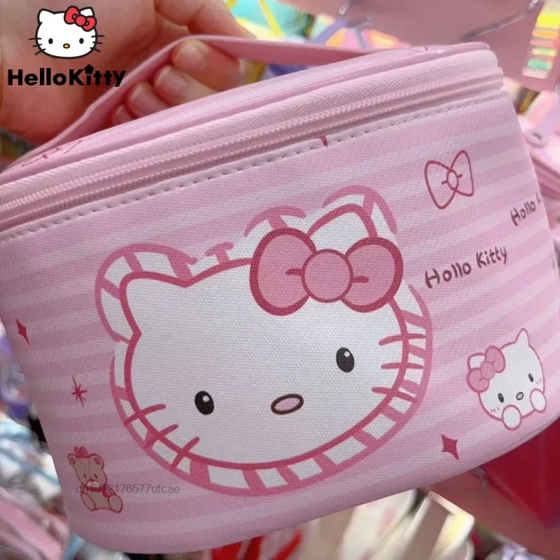 

Sanrio New Hello Kitty Large Cute Handheld Zipper Makeup Bag With Large Capacity Cartoon 3D PU Leather Waterproof Storage Bag