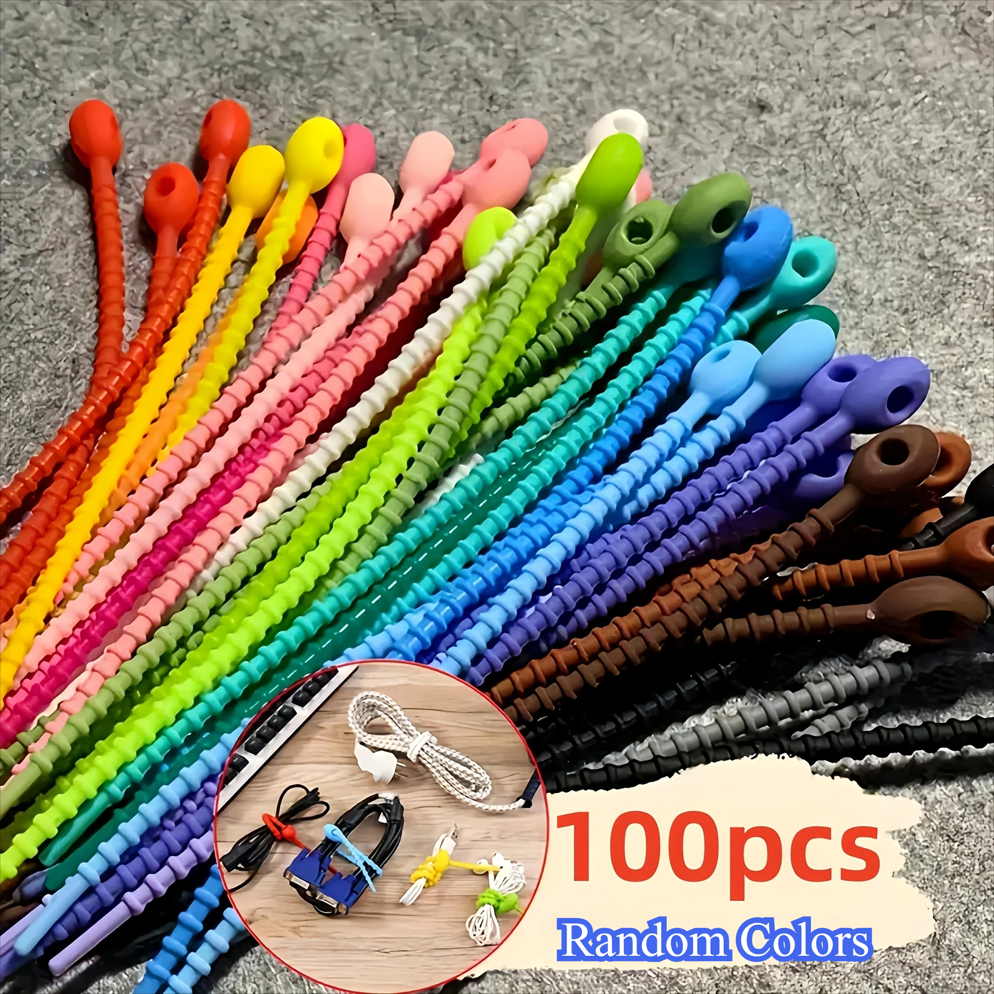 100pcs Silicone Reusable Cable Organizers, Cable Wraps, Storage Bags, Cable Ties for Cable Management, Zipper Ties