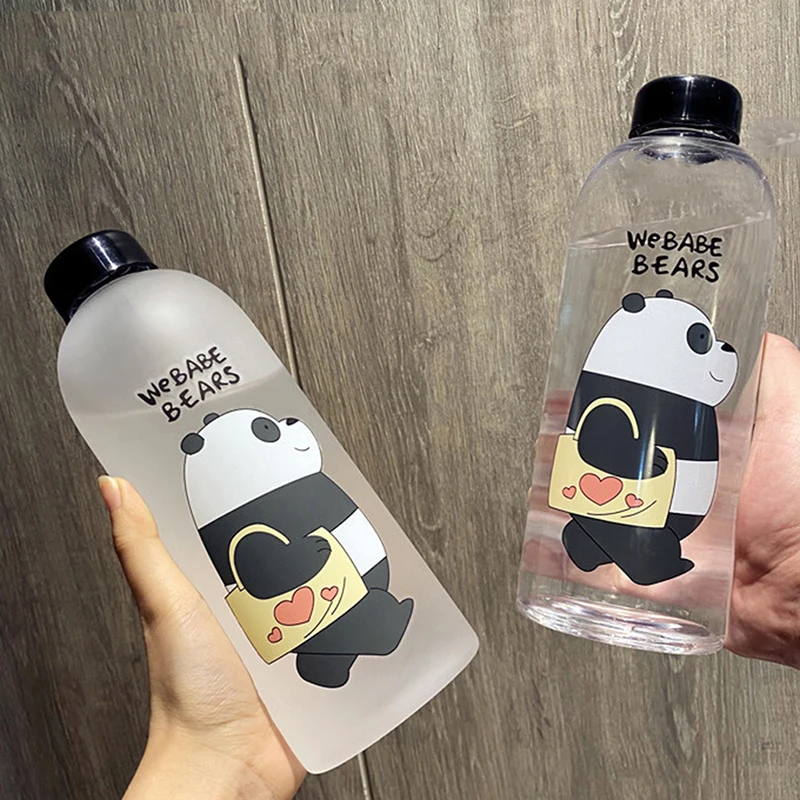 1000Ml Botol Air Cangkir Panda Transparan Kartun Botol Air Perlengkapan Minum Cangkir Buram Anti Bocor