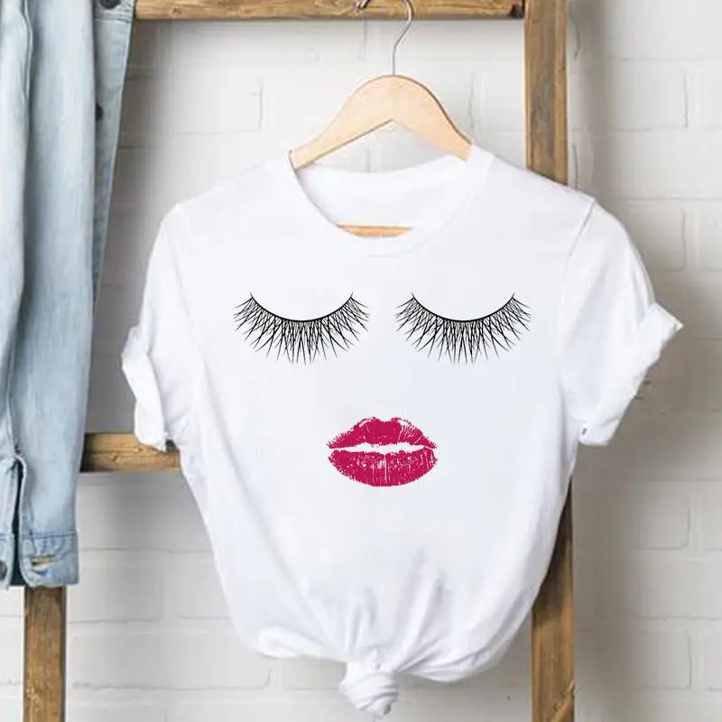 Tee Shirt Lady Love Heart Eye Lashes Clothes Female T Women Top Short Sleeve Casual Fashion Tshirt Summer Graphic T-shirts