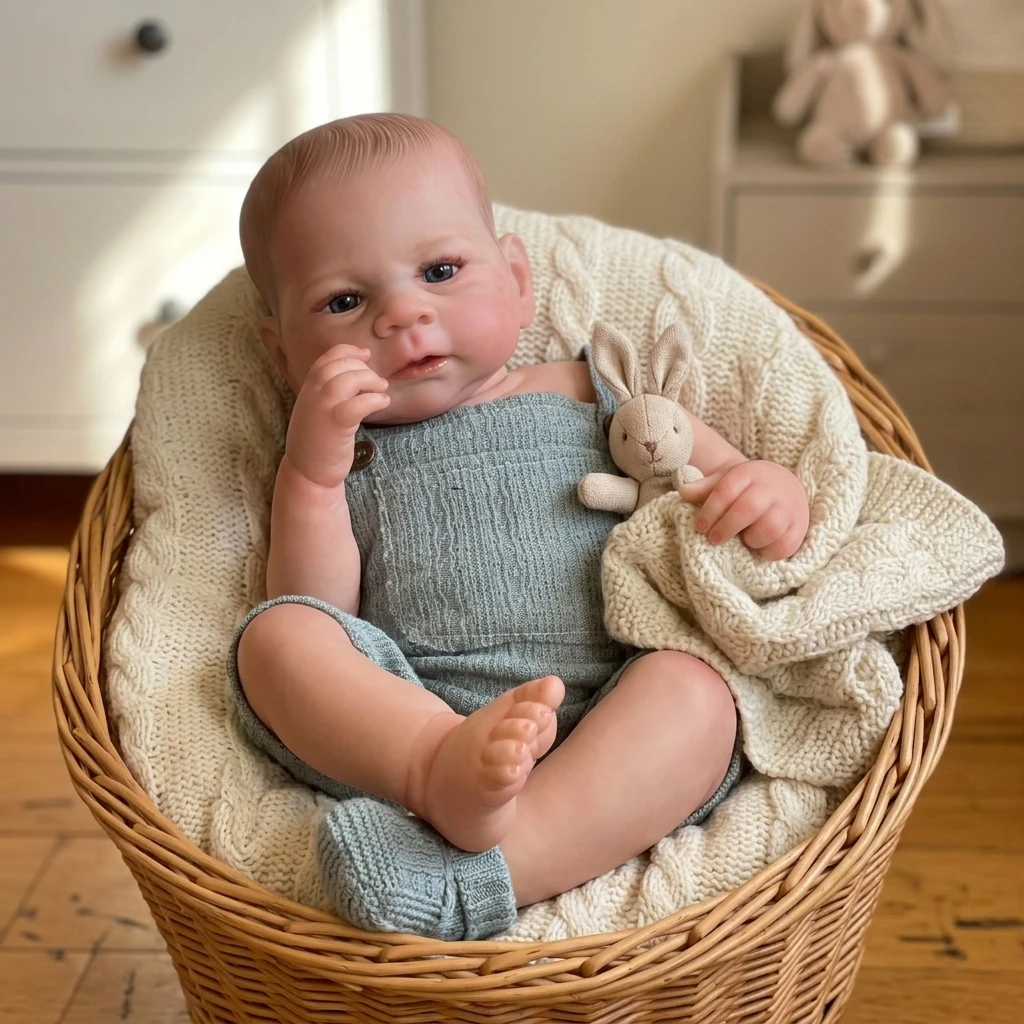 18 Inch Full Vinyl Reborn Doll Elijah Realistic Newborn Painted Hair Hand Painted Simulation Toy For Birthday Holiday Gift