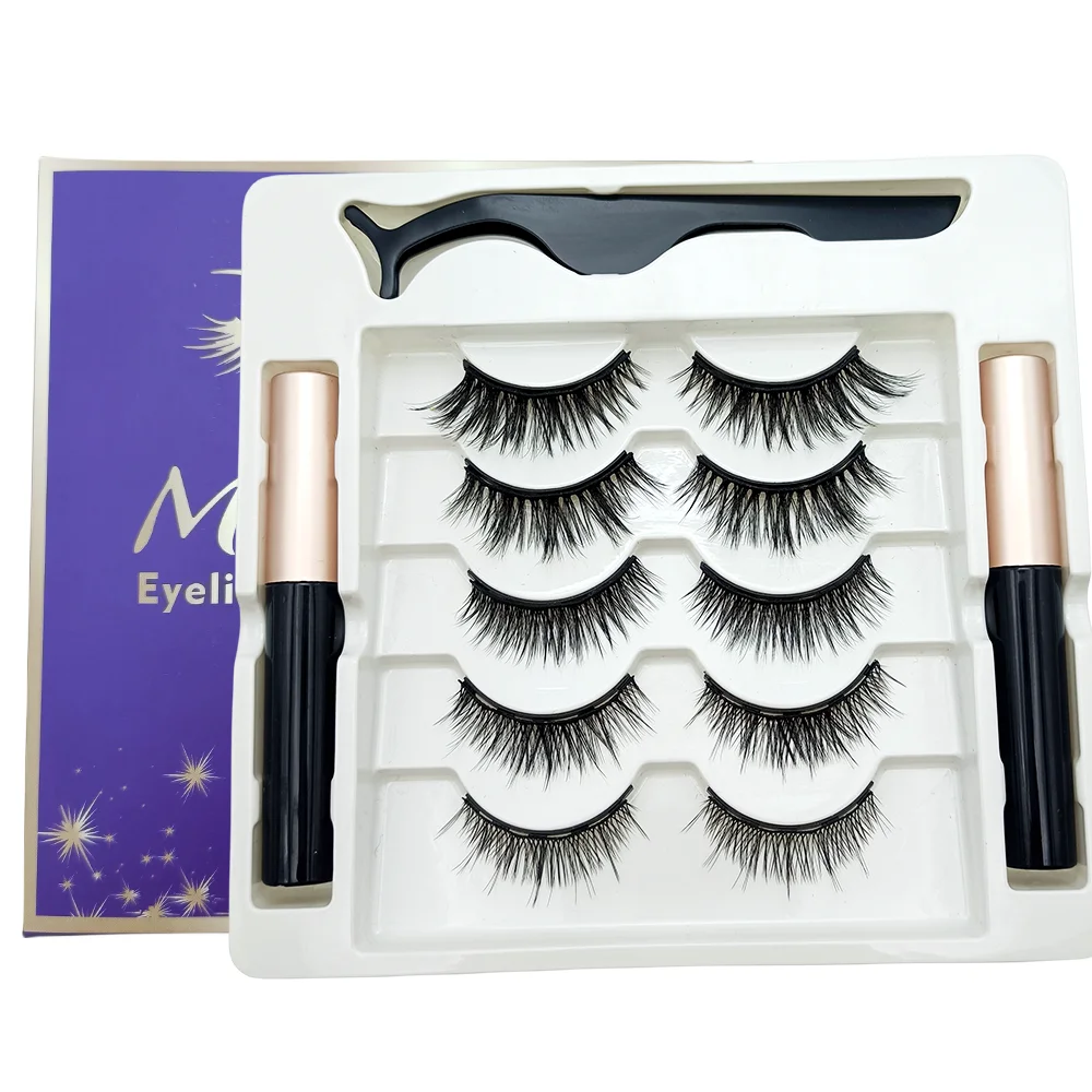 Magnetic Eyelashes With Eyeliner Kit, 5 Pairs Natural Looking Magnetic Lashes, Easy To Wear False Eyelash Set, No Glue Needed