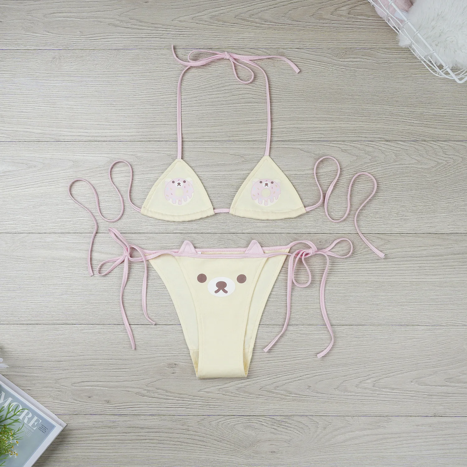 

Kawaii Sanrio Rilakkuma Bikini Anime Cartoon Cute Y2K Strap Underwear Sexy Three Point Pajama Home Clothes Set Girls Gifts Toys