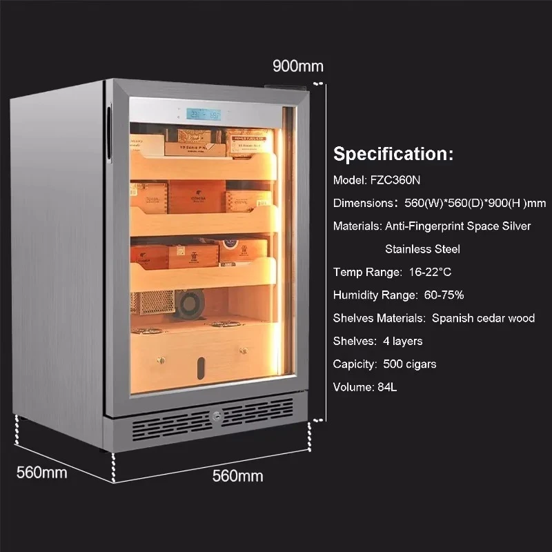 C-Series Stainless Steel Electronic Cigar Humidor Cabinet | 84L Built-In Household Cigar Cooler Temperature Humidity