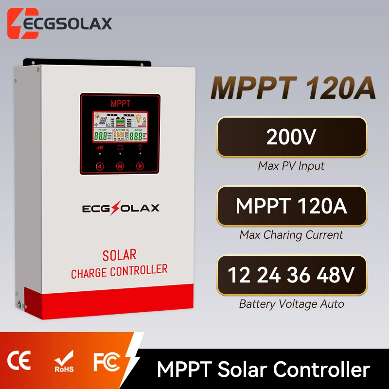 ECGSOLAX 120A MPPT Solar Charge Controller 12V 24V 36V 48V Auto Battery Charging Controller Regulator Max PV 200VDC For LiFePO4