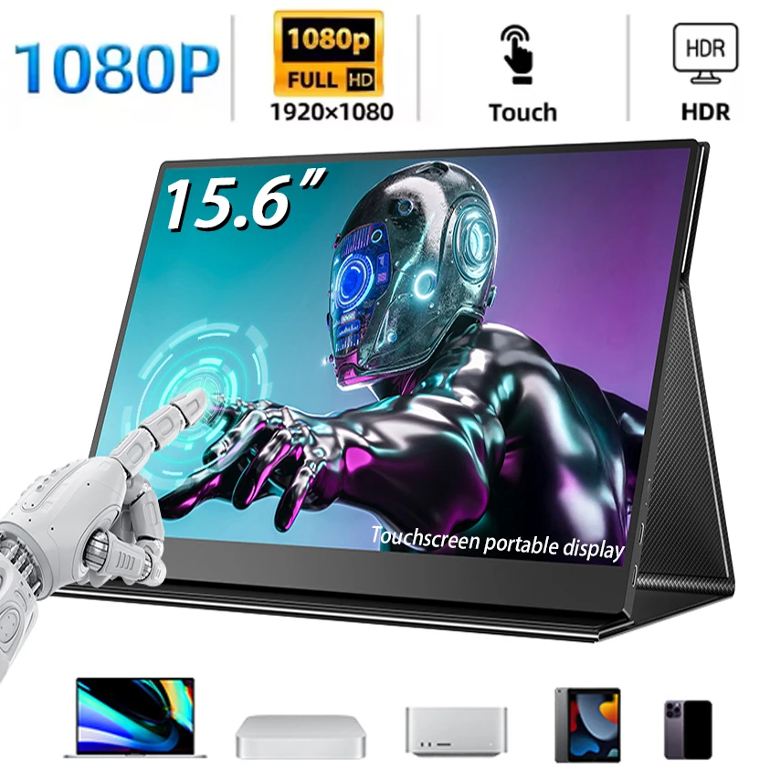 

15.6-Inch Portable Touch Monitor 1920*1080 HDR Low Blue Light Metal Case For XBox PS4/ 5 Switch Loptop Cell Phone PC Extension
