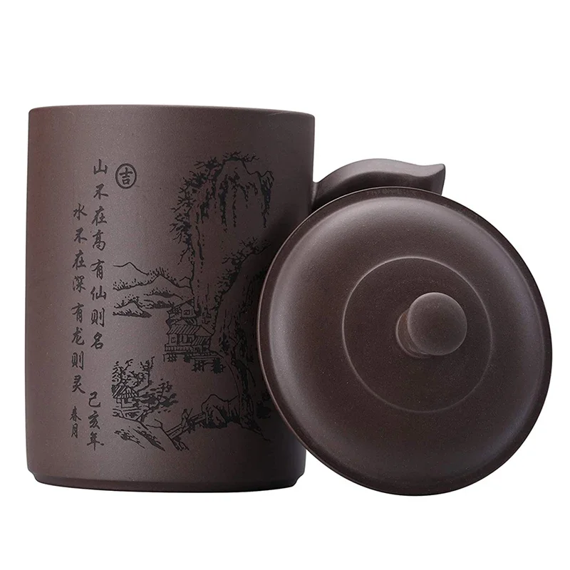 Purple Clay Tea Cup Chinese Yixing Zisha Handcraft Tea Cup Mug Engraved Horse Cup