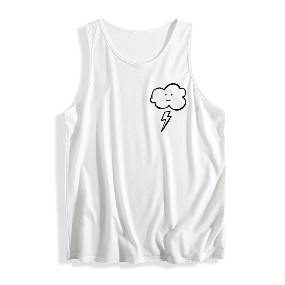 Camiseta sin mangas con diseño de relámpago y nube sonriente, informal, holgada, sin mangas, divertida, bonita, relajante, cómoda