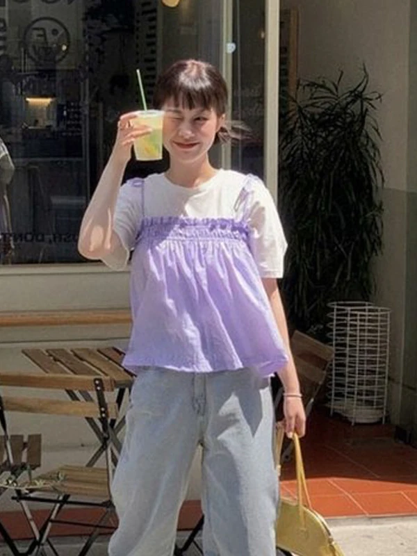 Regata Fena Roxa Retrô Sem Mangas, Estilo Solto, Nova Moda de Verão, Casual, Versátil, Crimento Curto, E