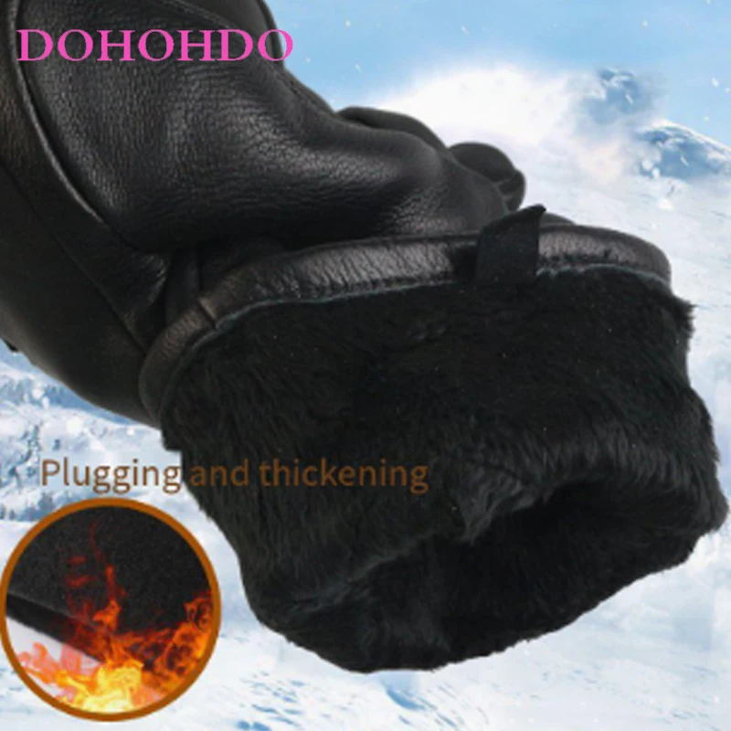 قفازات جلد الغنم السوداء المرأة الخريف والشتاء المخملية قفازات جلدية دافئة مقاوم للماء يندبروف ركوب الدراجات النارية المخملية