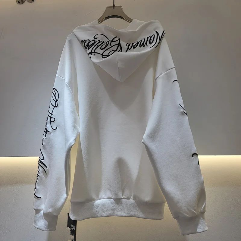 HKSH Women Sweatshirt Korean Style Fashion Letter Embroidered Loose Casual Zipper Solid Color Trendy Stylish Hooded Coat HK25876