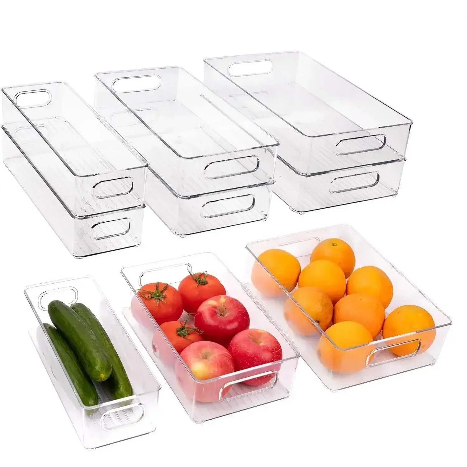 Lot de 6 bacs de rangement pour réfrigérateur, 3 tailles, empilables, transparents, avec poignée, pour étagères de réfrigérateur, congélateur, tiroirs et cuisine