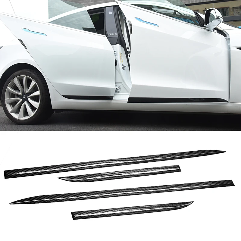 4X Car Door Crash Strips Are Suitable for Tesla Model 3/Y Carbon Fiber Crash Strips and Anti Scratch Door Edge Guard Trim Cover