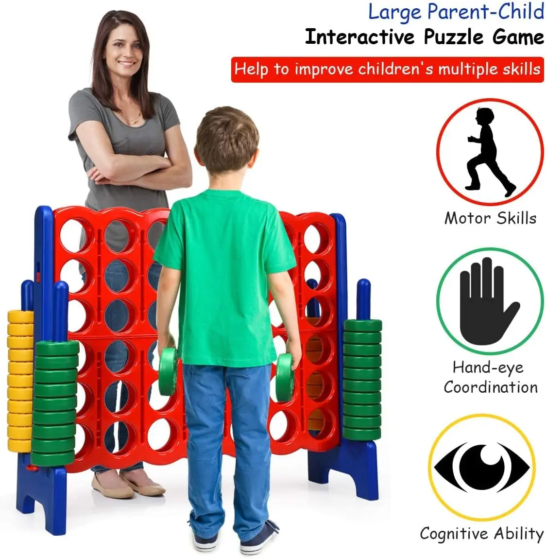 Giant 4-in-A-Row, Jumbo 4-to-Score Giant Games for Kids & Adults, Indoor Outdoor Party Family Connect Plastic Game, 4 Fe