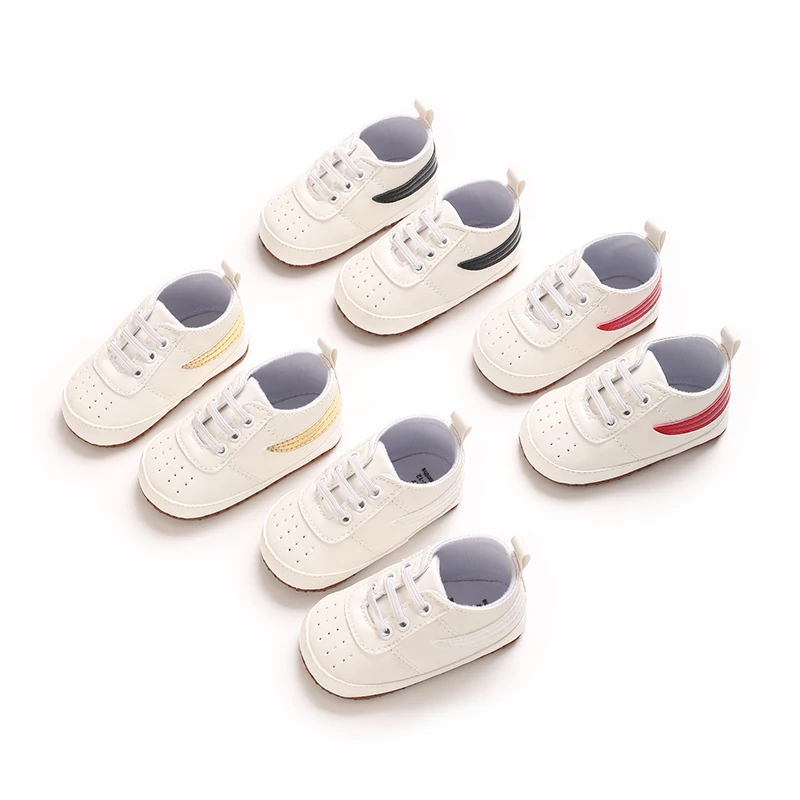 High Quali First  0-18 M Striped PU Sports Shoes for Boys and Girls, Soft Soled Casual baby Shoes, lightweight and Comfortable