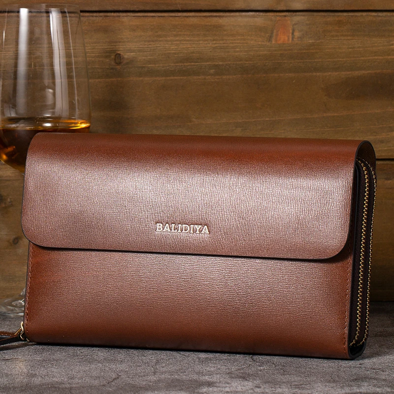 

Hot Sale! Luxury Shining Oil Wax Cowhide leather Men Clutch Bag Long Leather men wallet Double Layer Business Clutch Bag 카드지갑