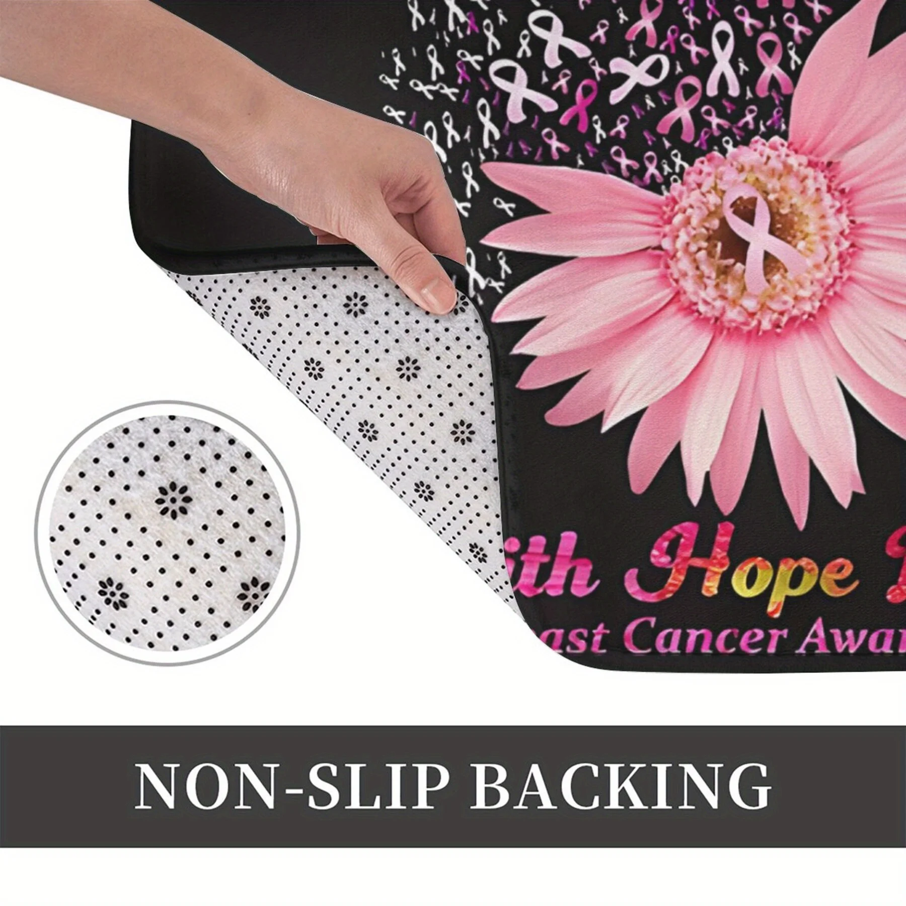 Breast Cancer Awareness Faith Hope Love Sunflower Rug Soft Anti-Slip Floor Mat Bathroom Kitchen Door