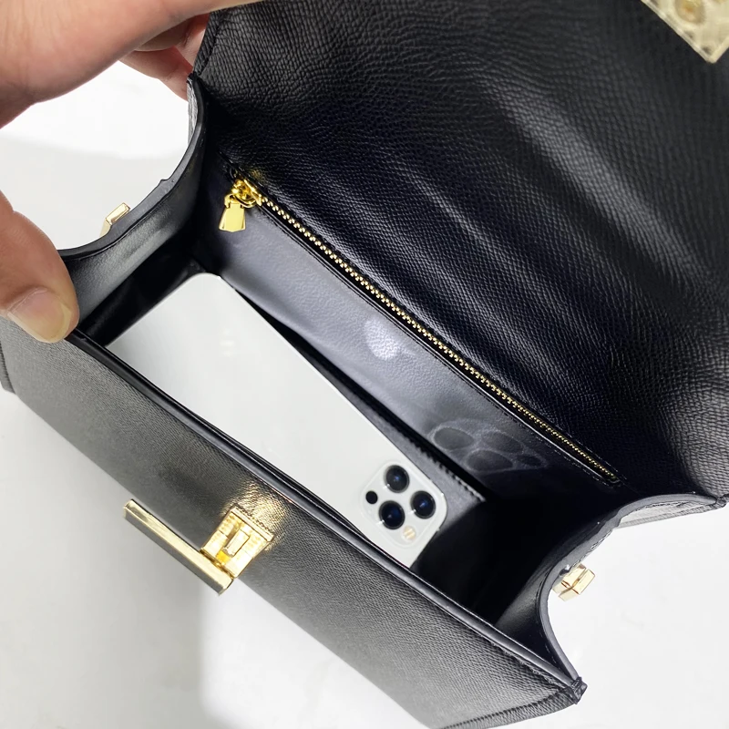 Korean Casual Bags For Women Luxury Designer Handbags And Purses 2024 New In PU Palm Texture Top Handle Lock Commuting Shoulder