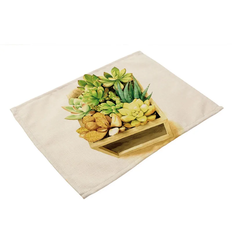 Succulent Plants Printed Placemat Coaster Dining Table Mat Cotton Linen Bowl Cup Mat kitchen Pads 45*32cm Home Decor