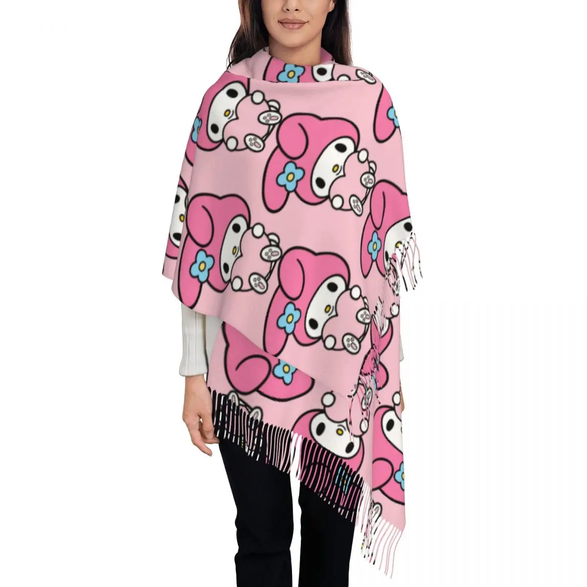 

Изготовленный на заказ шарф с рисунком мелодии для женщин и мужчин, роскошная зимняя накидка, шаль с кисточками