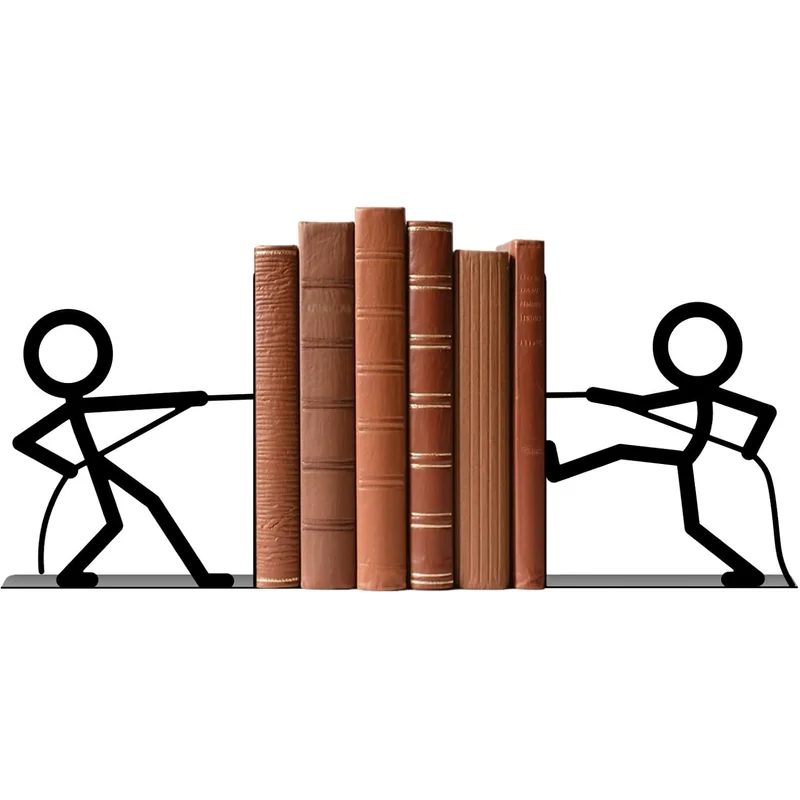 Metal Bookends Tug Of War People Bookend Decorative Funny Book Ends For Shelves Bookshelf Home Office Desk Shelf Stoppers Gifts