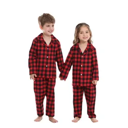 2-Piece Cotton Pajama Set Kids Boys Girls Plaid Pattern Christmas Loungewear Kids Cotton Pajamas Set Plaid