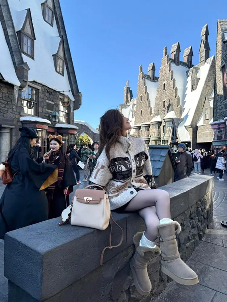 

Свитера Джемперы Кардиганы Женские укороченные Y2K Шерстяная смесь Ярмарка Остров Узор Свободная посадка Зимние каникулы Панк Праздничные Теплые Красочные