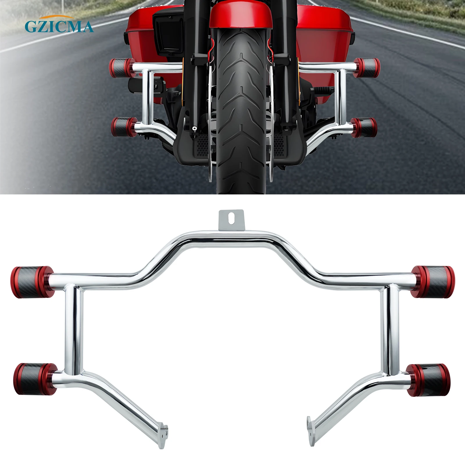 GZICMA Engine Guard Chrome Crash Bar W/ CNC End Slider for Harley Touring 2009-2024 Street Glide Road King Electra Ultra Limited