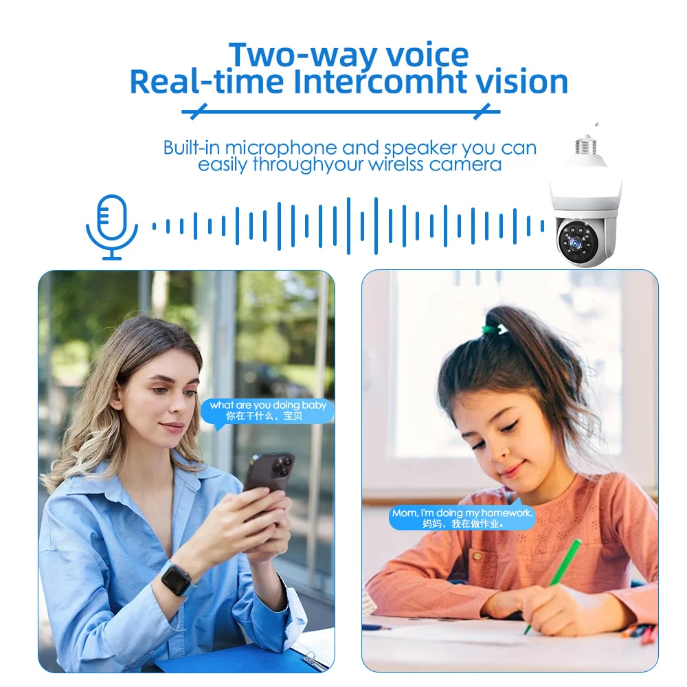 LED 전구 스마트 IP 카메라, 스마트 홈 램프, HD 보안 카메라, 보안 보호 감시, PTZ 카메라, 3MP 전구, 와이파이