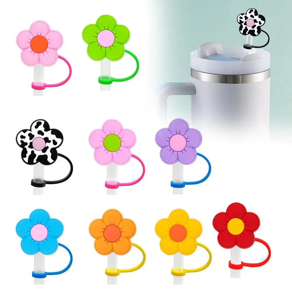 Couvercle de Paille en Silicone, Série de Fleurs, Bouchon Anti-Poussière, 10mm, Verre, Éclaboussures, Réutilisable, Tasse, Accessoires, J9horizon