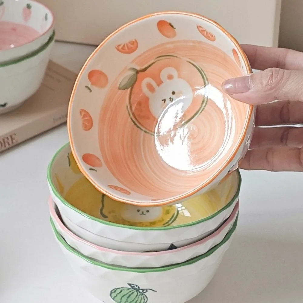 Girlish Style Cartoon Ceramic Bowl Under Glaze Color Anti Scalding Rice Bowl Large Capacity Non-slip Soup Bowl Dinnerware