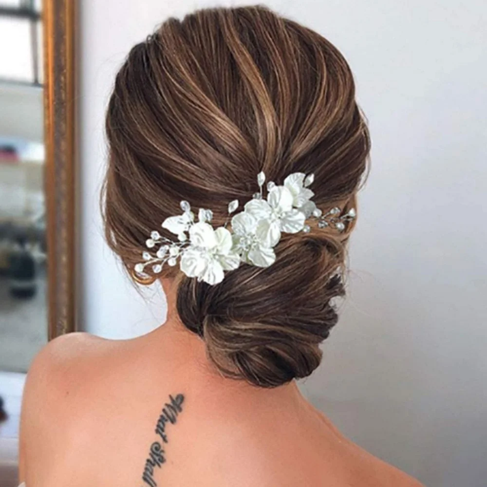 Bridal Wedding Hair Accessories Headwear Jewelry White Shell Petals Handmade Pearl Crystal Hair Clips