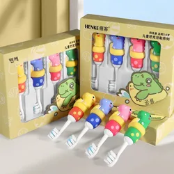 [4-pack Gift Box ] Dinosaur Series Detachable Handle Soft Hair Efficient Cleaning and Protection Gum Children's Toothbrush