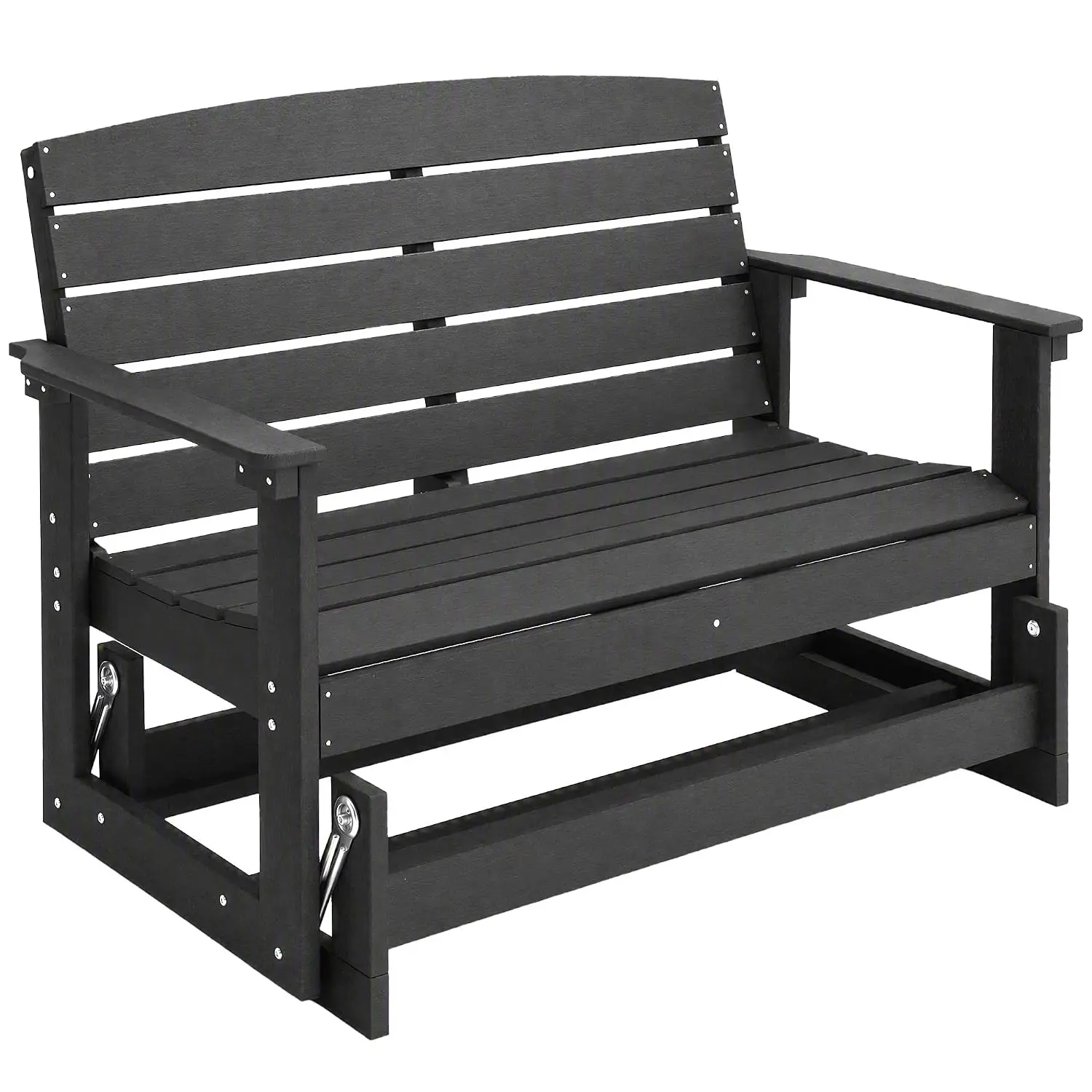 Patio Double Swing Glider Rocking Chair Loveseat, with Armrests, Slatted Seat and Backrest, for Backyard Garden Porch