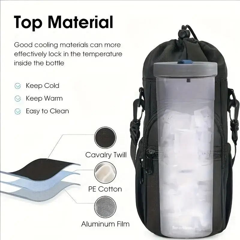 Wasserflaschenhalter mit Riemen 32oz 40oz Isolierte Wasserflaschentasche mit Handyfach Umhängetasche – Detail 13