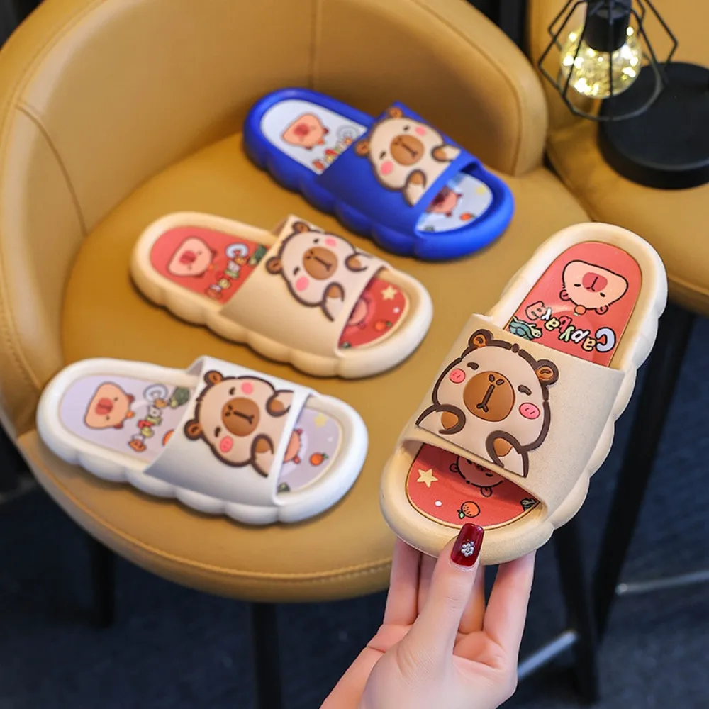 

Creative PVC Cute Capybara Slippers Thickened Soft Cartoon Animal Slippers Printed Anti-slip Children's Bathroom Sandals Summer
