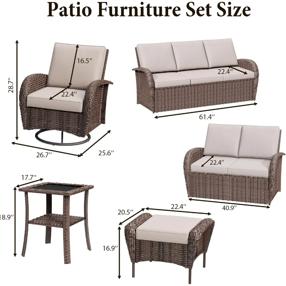 

Outdoor Rotating Chair Set, 7-piece Rattan Courtyard Furniture Set, with Courtyard Conversation Set, 3-seater Sofa