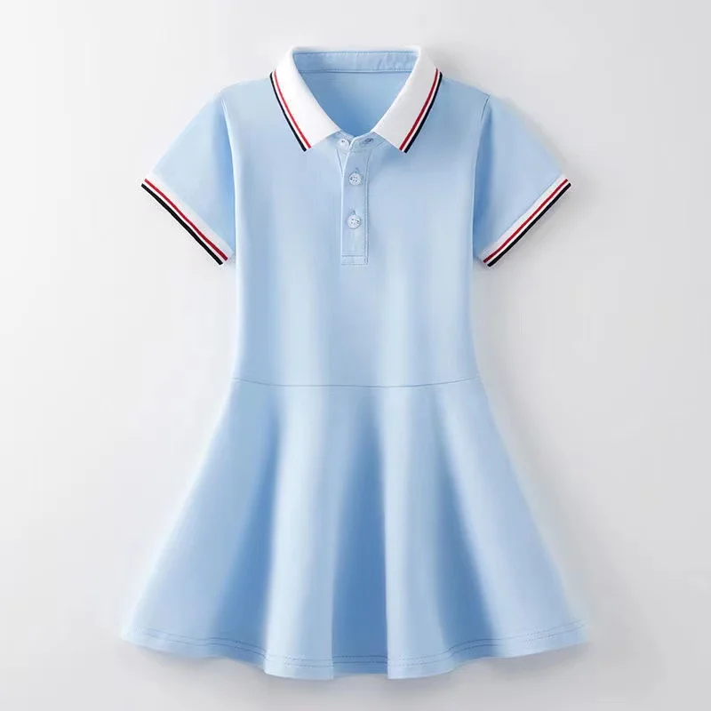 Teenagers Girls School Uniform Polo Dress 2024 New Summer Kids Casual Short Sleeve Dresses For Children\'s 4-15 Years Clothes