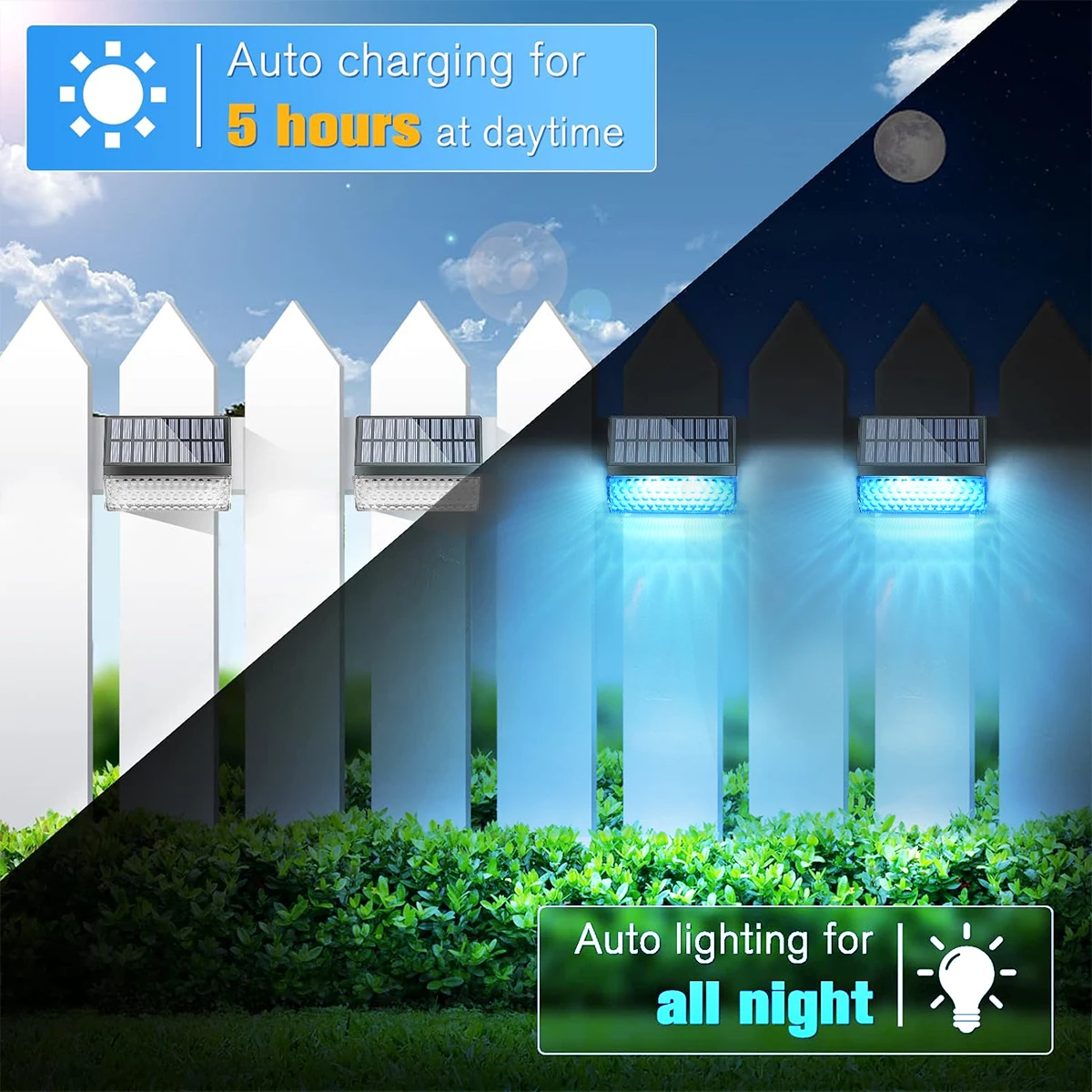 Upgraded Solar Fence Lights Outdoor Solar Deck Light Waterproof Dusk to Dawn Warm White/RGB Solar Powered LED Decor Lights