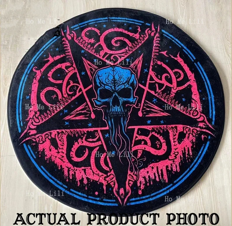 Pentagram Cthulhu Skull Round Rug Lovecraftian Magic Circle Carpet Witch Gothic Goth Home Decor