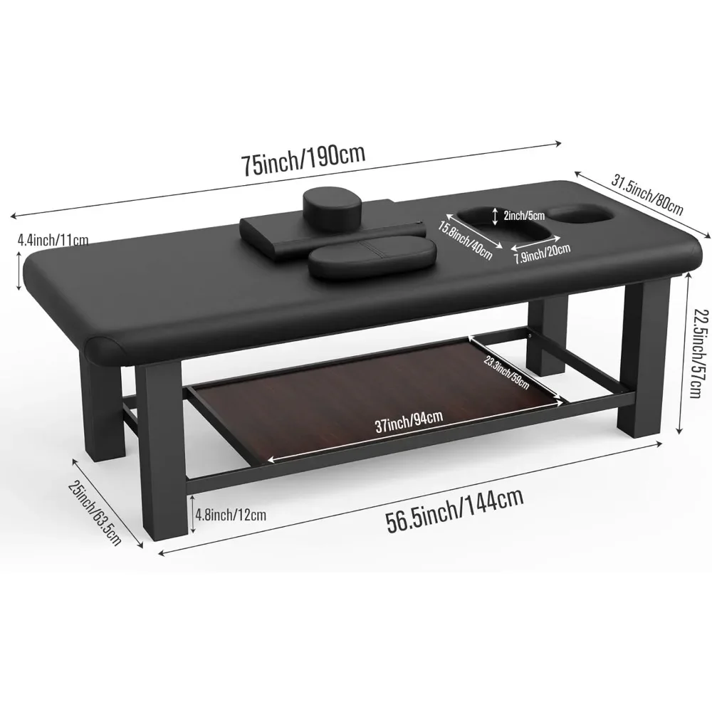 Stationary Massage Table with Open-Chest & Headrest for Treatment, Physical Therapy, Spa Facial Professional Massage Bed